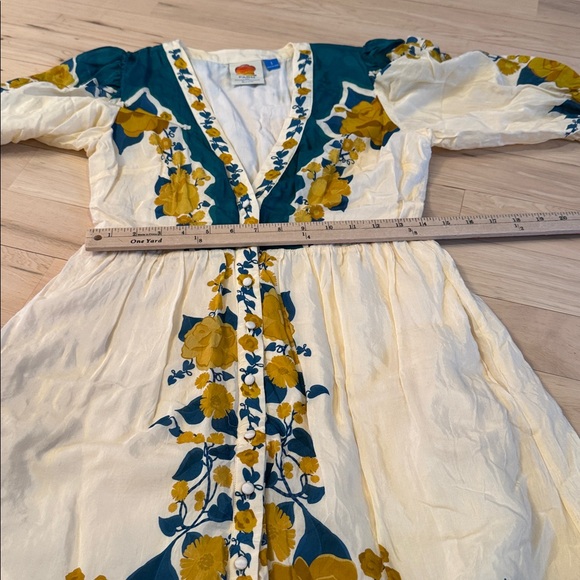 Farm Rio-Puff-Sleeve Printed Midi Dress-Floral-Boho-Festival-S - Picture 6 of 12